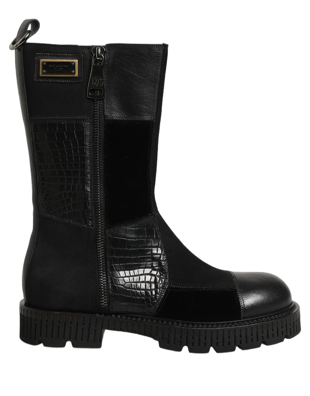 Dolce &amp; Gabbana Sample Sale | Dolce &amp; Gabbana Black Patchwork Leather Mid Calf Boots Shoes - | Designer outlet
