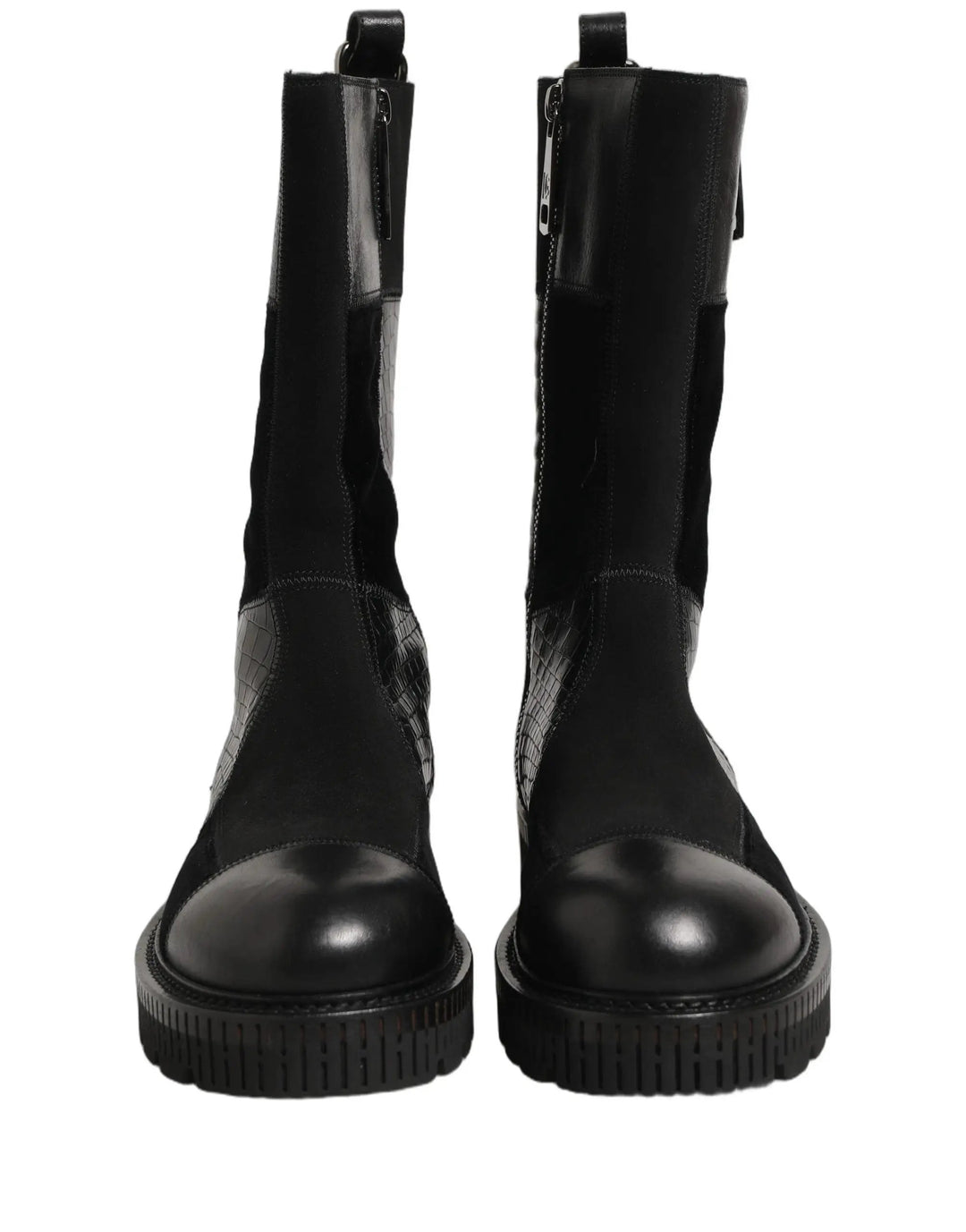 Dolce &amp; Gabbana Sample Sale | Dolce &amp; Gabbana Black Patchwork Leather Mid Calf Boots Shoes - | Designer outlet