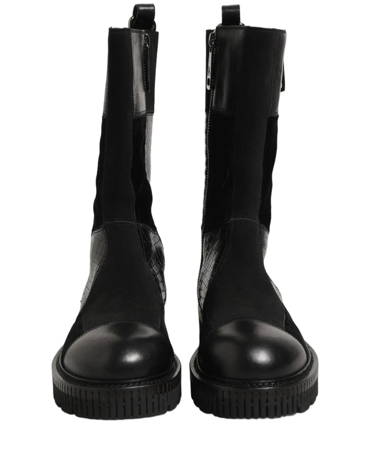 Dolce &amp; Gabbana Sample Sale | Dolce &amp; Gabbana Black Patchwork Leather Mid Calf Boots Shoes - | Designer outlet