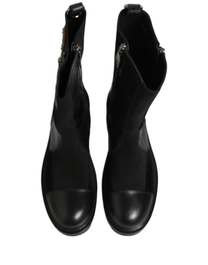 Dolce &amp; Gabbana Sample Sale | Dolce &amp; Gabbana Black Patchwork Leather Mid Calf Boots Shoes - | Designer outlet