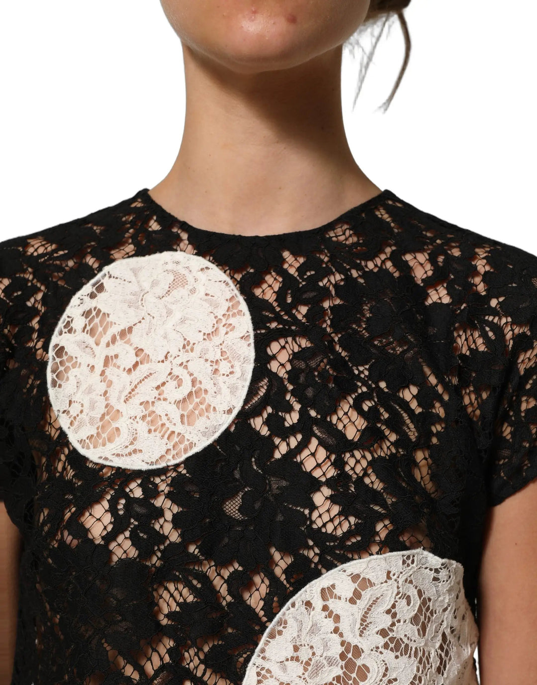 Dolce &amp; Gabbana Sample Sale | Dolce &amp; Gabbana Black White Floral Lace Short Sleeve Blouse Top - | Designer outlet