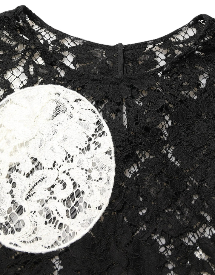 Dolce &amp; Gabbana Sample Sale | Dolce &amp; Gabbana Black White Floral Lace Short Sleeve Blouse Top - | Designer outlet