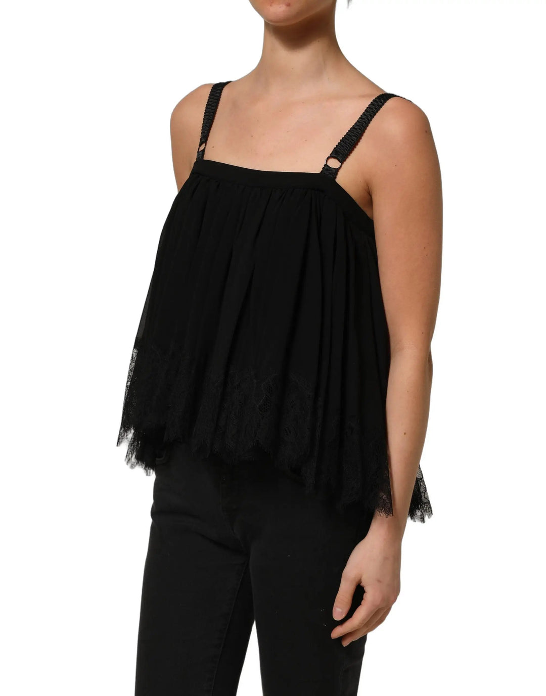 Dolce &amp; Gabbana Sample Sale | Dolce &amp; Gabbana Black Sleeveless Floral Lace Tank Blouse Top - | Designer outlet