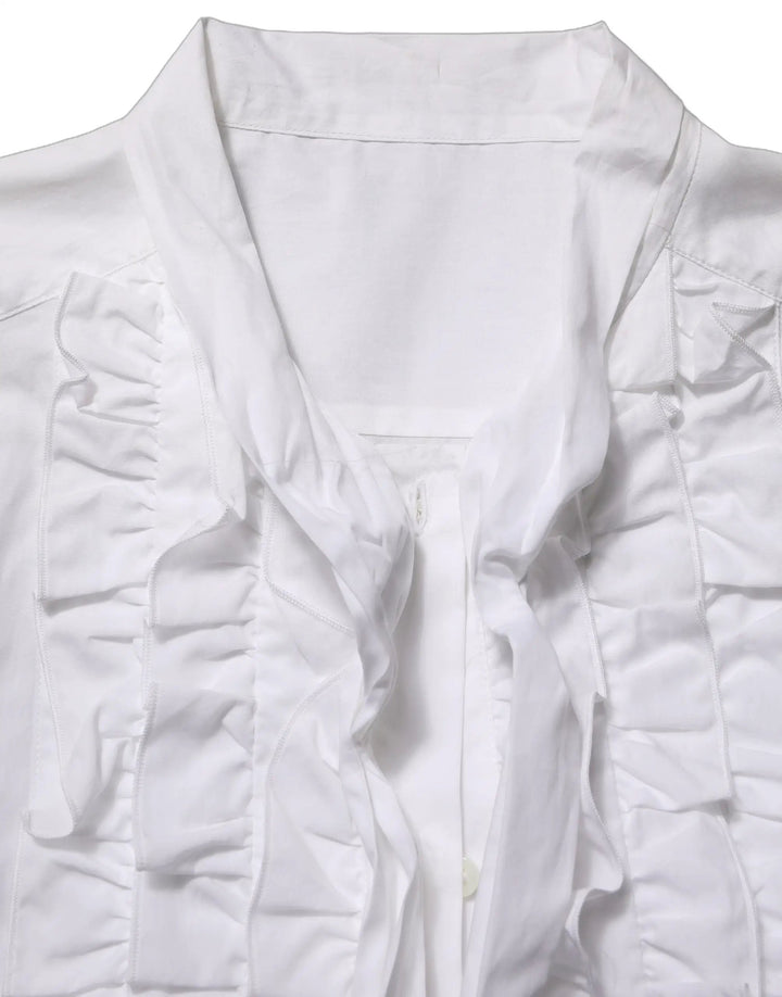 Dolce &amp; Gabbana Sample Sale | Dolce &amp; Gabbana White Ruffled Bib Long Sleeves Blouse Top - | Designer outlet
