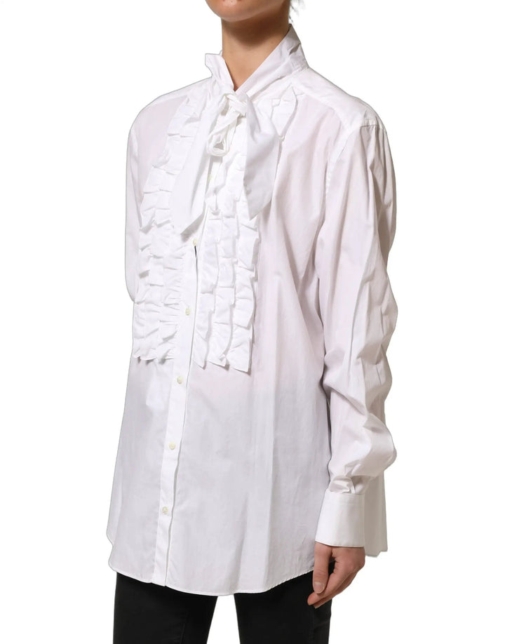 Dolce &amp; Gabbana Sample Sale | Dolce &amp; Gabbana White Ruffled Bib Long Sleeves Blouse Top - | Designer outlet