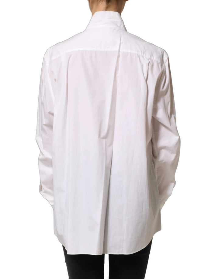 Dolce &amp; Gabbana Sample Sale | Dolce &amp; Gabbana White Ruffled Bib Long Sleeves Blouse Top - | Designer outlet