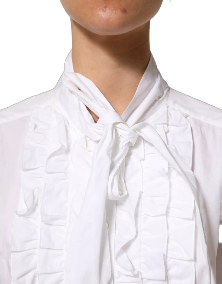 Dolce &amp; Gabbana Sample Sale | Dolce &amp; Gabbana White Ruffled Bib Long Sleeves Blouse Top - | Designer outlet