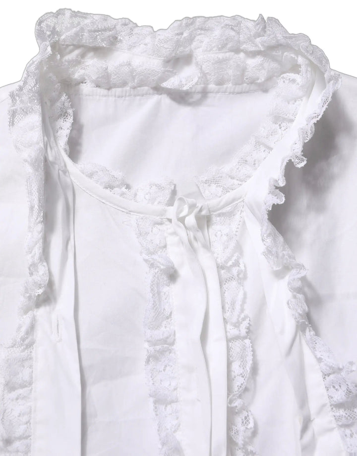 Dolce &amp; Gabbana Sample Sale | Dolce &amp; Gabbana White Ruffled Lace Embellished Blouse Top - | Designer outlet