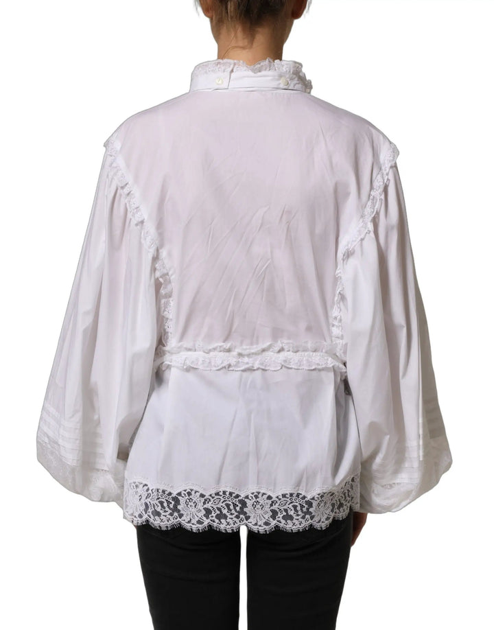 Dolce &amp; Gabbana Sample Sale | Dolce &amp; Gabbana White Ruffled Lace Embellished Blouse Top - | Designer outlet
