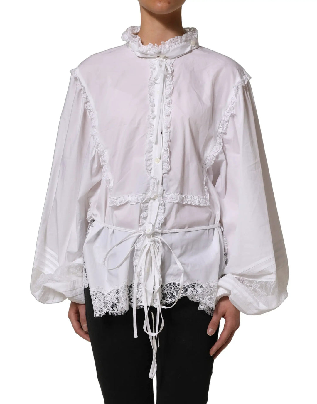 Dolce &amp; Gabbana Sample Sale | Dolce &amp; Gabbana White Ruffled Lace Embellished Blouse Top - | Designer outlet