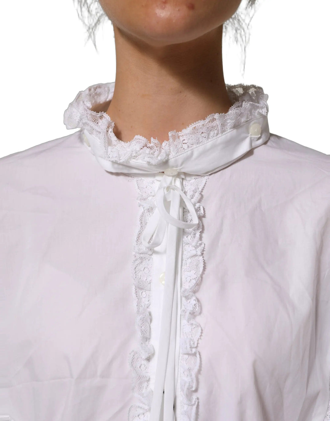 Dolce &amp; Gabbana Sample Sale | Dolce &amp; Gabbana White Ruffled Lace Embellished Blouse Top - | Designer outlet