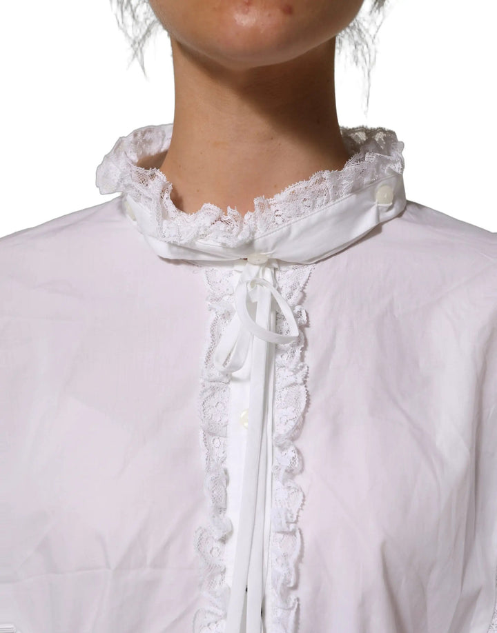 Dolce &amp; Gabbana Sample Sale | Dolce &amp; Gabbana White Ruffled Lace Embellished Blouse Top - | Designer outlet