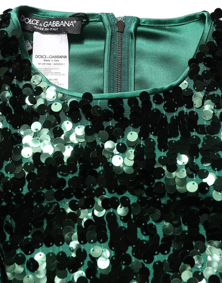 Dolce &amp; Gabbana Sample Sale | Dolce &amp; Gabbana Green Sequined Long Sleeves Crop Blouse Top - | Designer outlet
