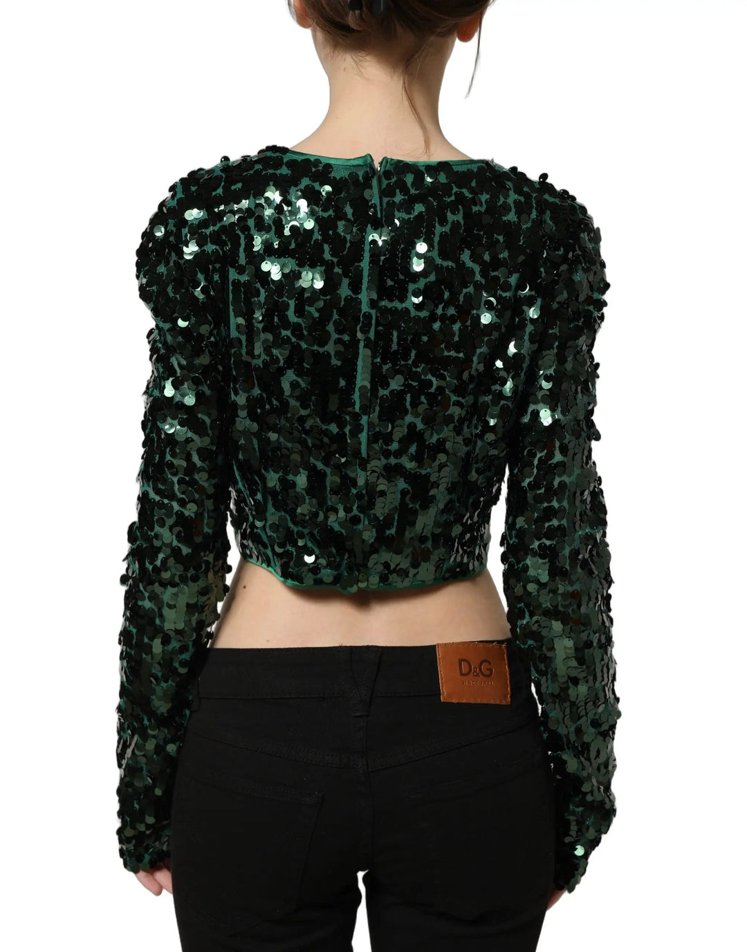 Dolce &amp; Gabbana Sample Sale | Dolce &amp; Gabbana Green Sequined Long Sleeves Crop Blouse Top - | Designer outlet