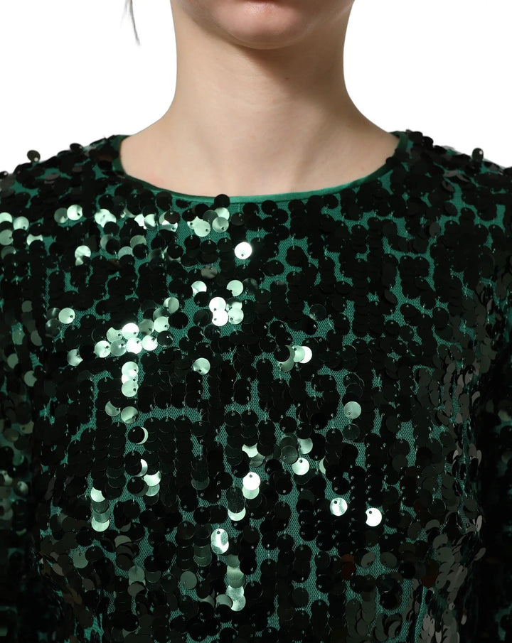 Dolce &amp; Gabbana Sample Sale | Dolce &amp; Gabbana Green Sequined Long Sleeves Crop Blouse Top - | Designer outlet