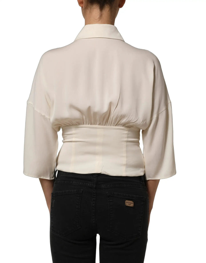 Dolce &amp; Gabbana Sample Sale | Dolce &amp; Gabbana Off White Ascot Collar Long Sleeves Blouse Top - | Designer outlet