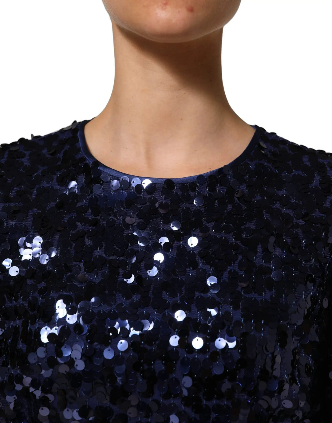 Dolce &amp; Gabbana Sample Sale | Dolce &amp; Gabbana Blue Sequined Long Sleeves Crop Blouse Top - | Designer outlet