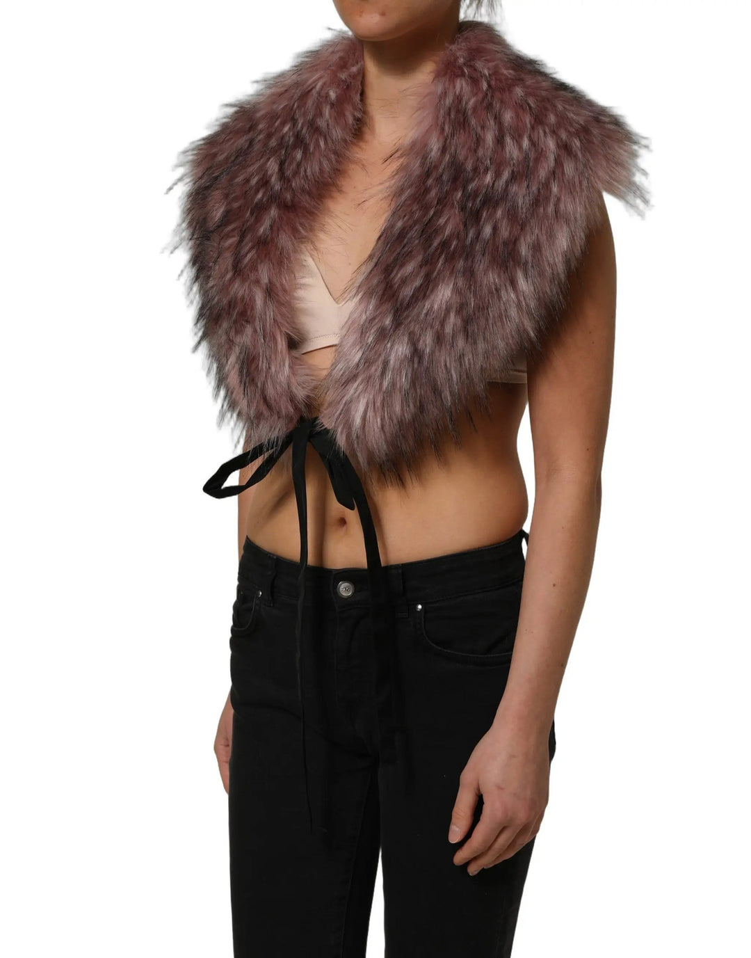 Dolce &amp; Gabbana Sample Sale | Dolce &amp; Gabbana Pink Acrylic Faux Fur Knit Shrug Vest Top - | Designer outlet