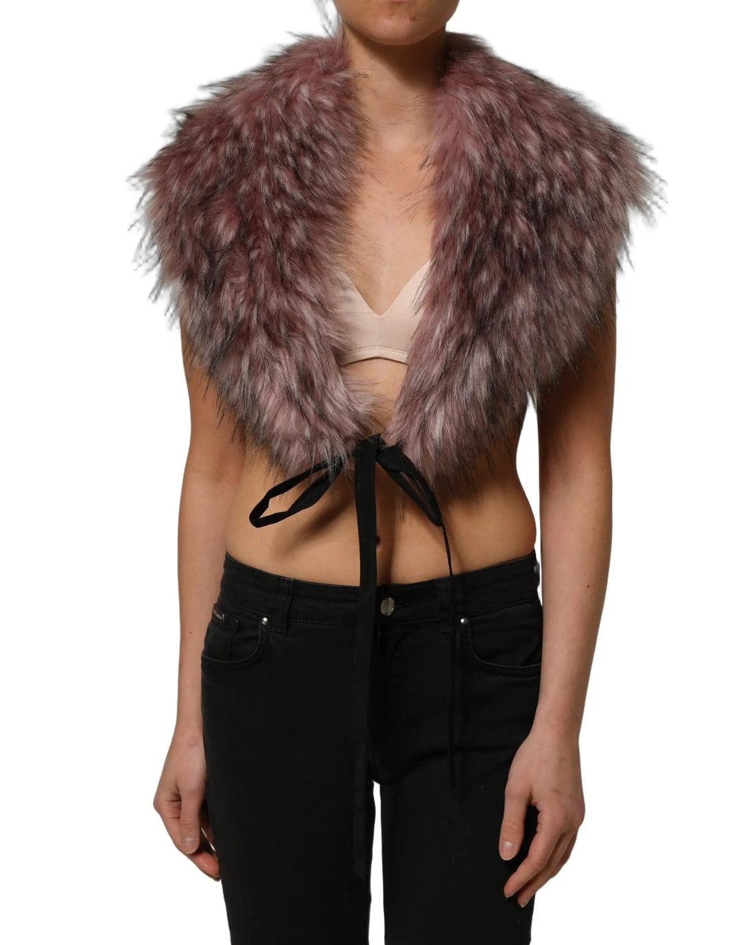 Dolce &amp; Gabbana Sample Sale | Dolce &amp; Gabbana Pink Acrylic Faux Fur Knit Shrug Vest Top - | Designer outlet