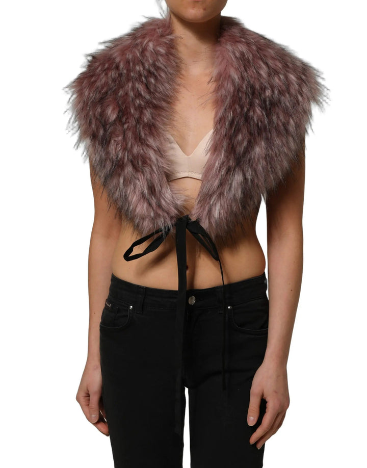 Dolce &amp; Gabbana Sample Sale | Dolce &amp; Gabbana Pink Acrylic Faux Fur Knit Shrug Vest Top - | Designer outlet