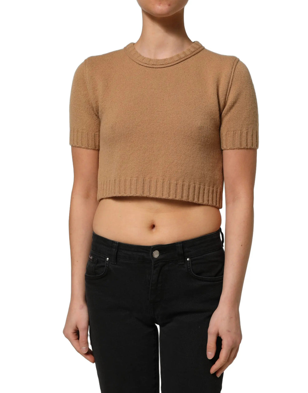 Dolce &amp; Gabbana Sample Sale | Dolce &amp; Gabbana Brown Wool Short Sleeves Cropped Blouse Top - | Designer outlet
