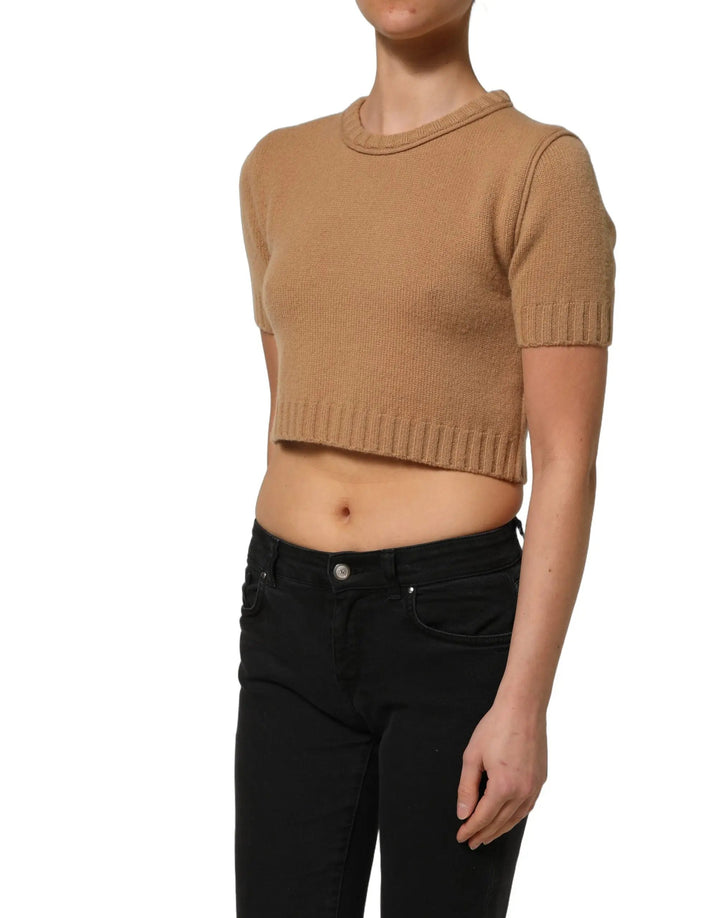 Dolce &amp; Gabbana Sample Sale | Dolce &amp; Gabbana Brown Wool Short Sleeves Cropped Blouse Top - | Designer outlet