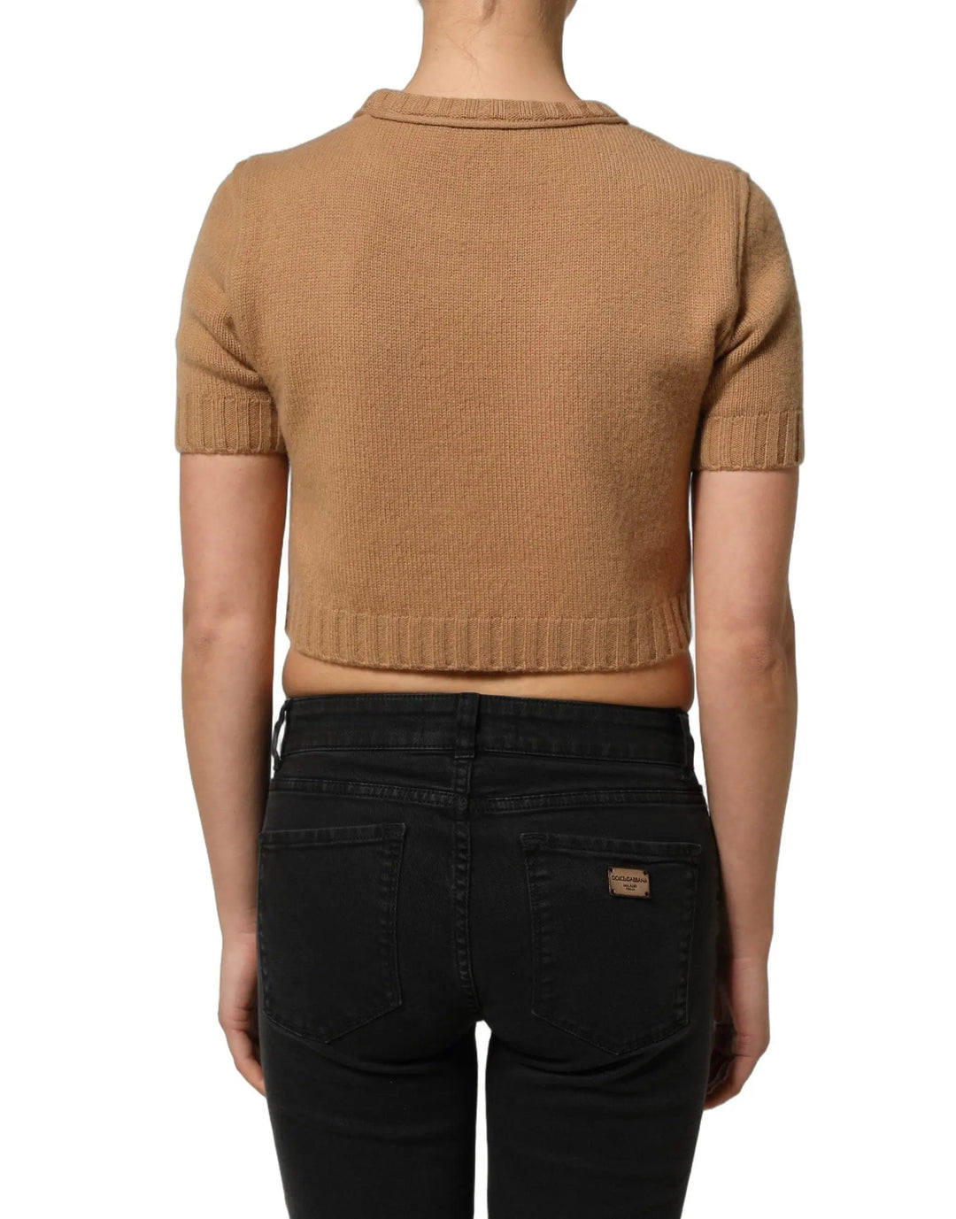 Dolce &amp; Gabbana Sample Sale | Dolce &amp; Gabbana Brown Wool Short Sleeves Cropped Blouse Top - | Designer outlet
