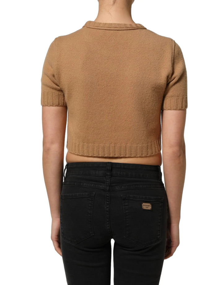 Dolce &amp; Gabbana Sample Sale | Dolce &amp; Gabbana Brown Wool Short Sleeves Cropped Blouse Top - | Designer outlet