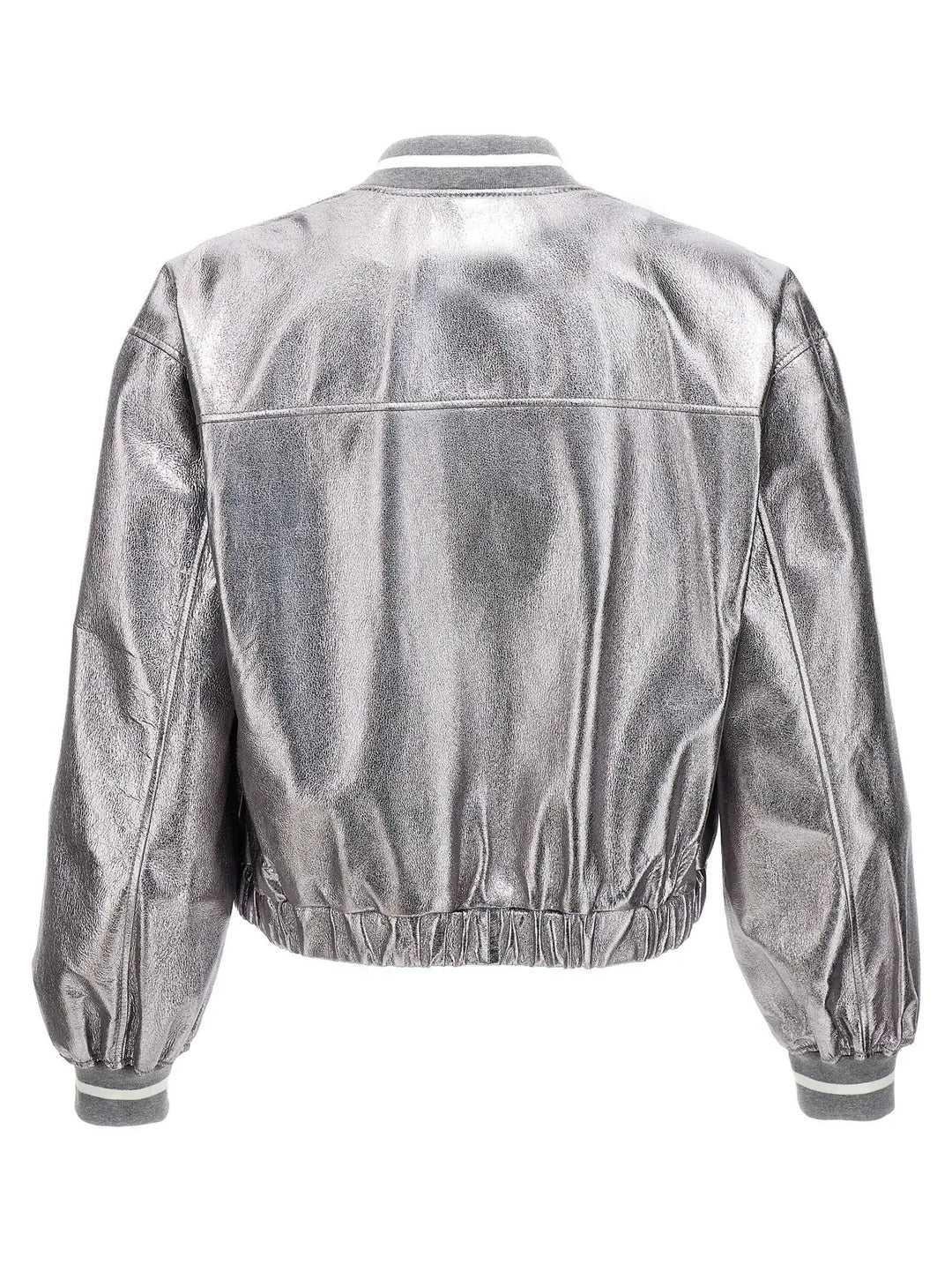 Brunello Cucinelli Silver Leather Bomber