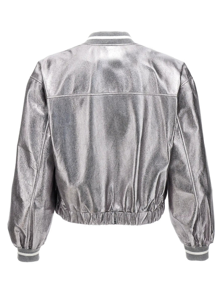 Brunello Cucinelli Silver Leather Bomber