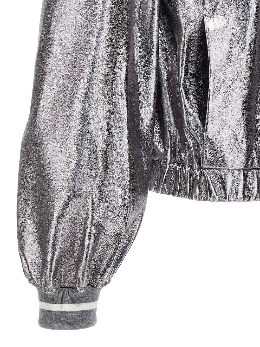 Brunello Cucinelli Silver Leather Bomber