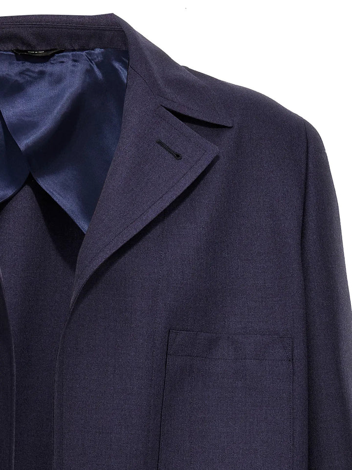 Fendi Blue Virgin Wool Full-Length Jacket