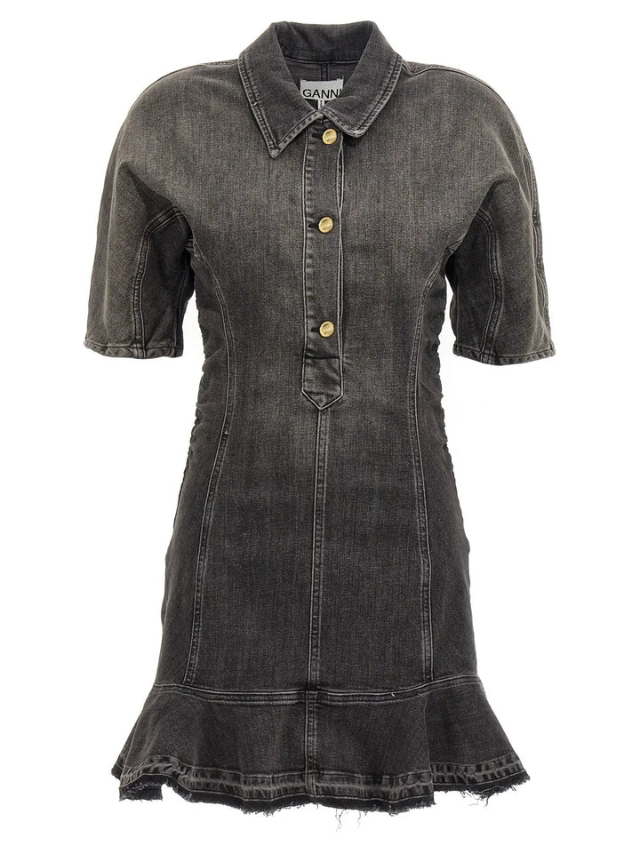 Ganni Black Cotton Short Dress