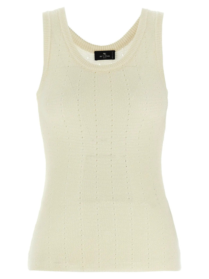 Etro White Silk Sleeveles T-Shirt