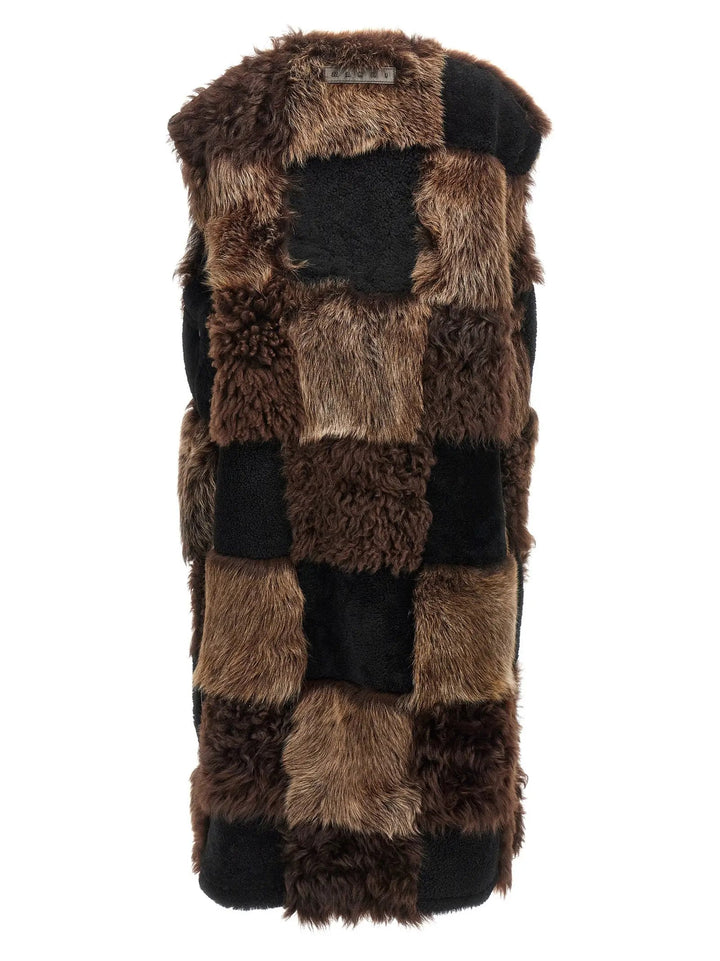 Marni Brown Lamb Fur Sleeveless Jacket