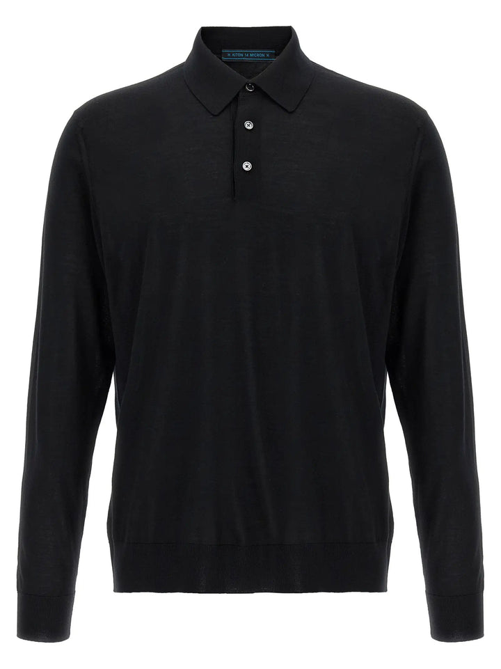 Kiton Black Wool Polo Shirt