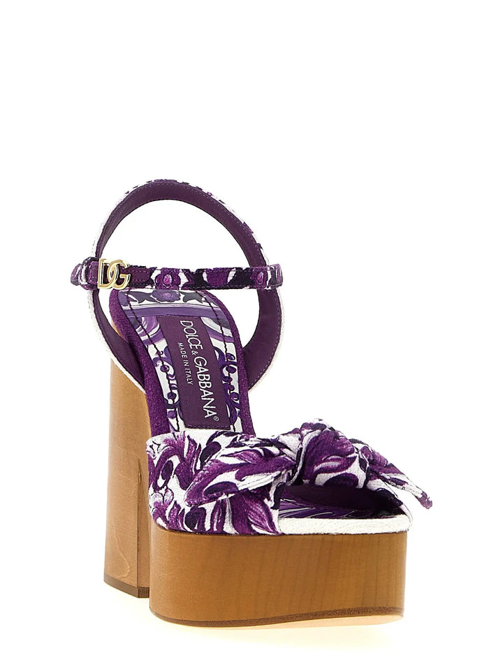 Dolce &amp; Gabbana Purple Cotton Stiletto Heel Sandals