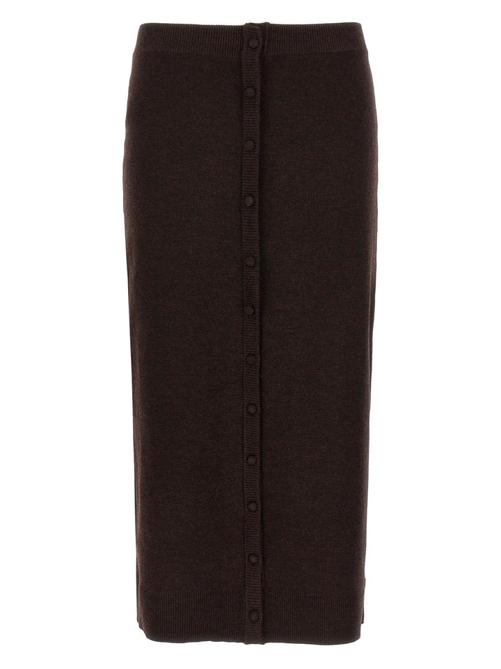Victoria Beckham Brown Wool Midi Skirt