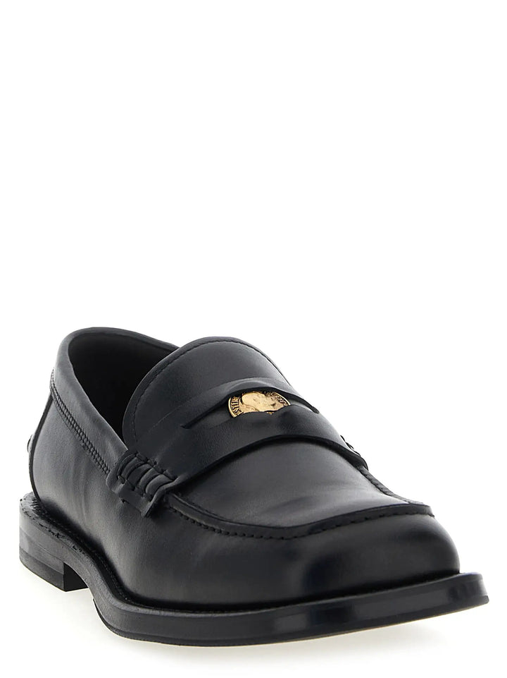 Moschino Black Velvet Leather Slip-On Loafers