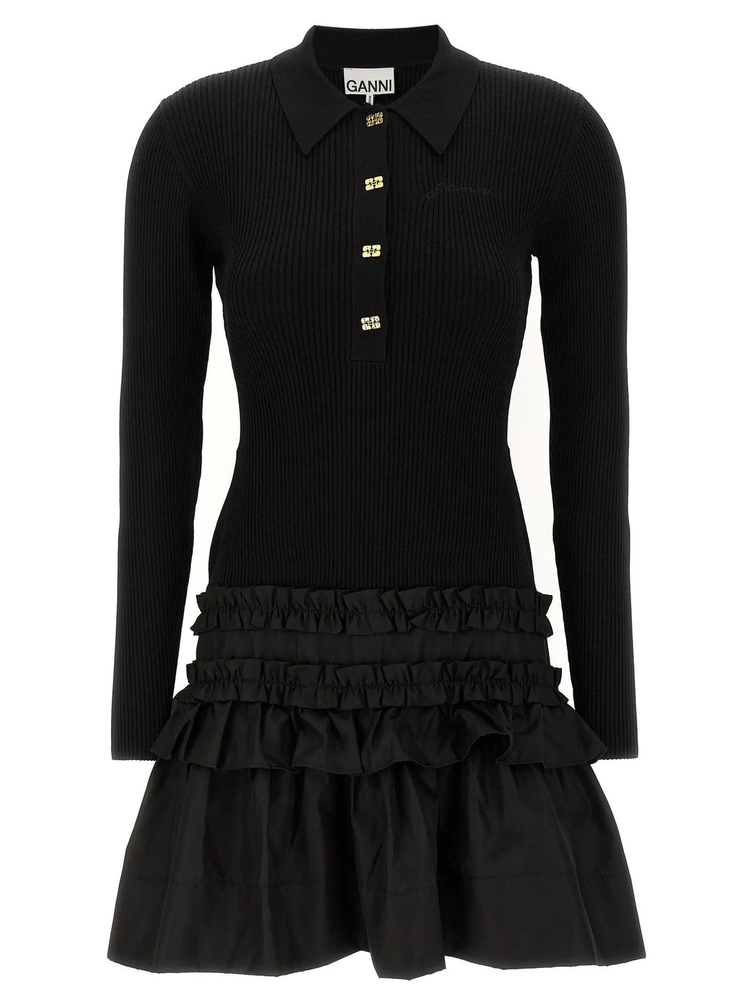 Ganni Black Viscose Short Dress