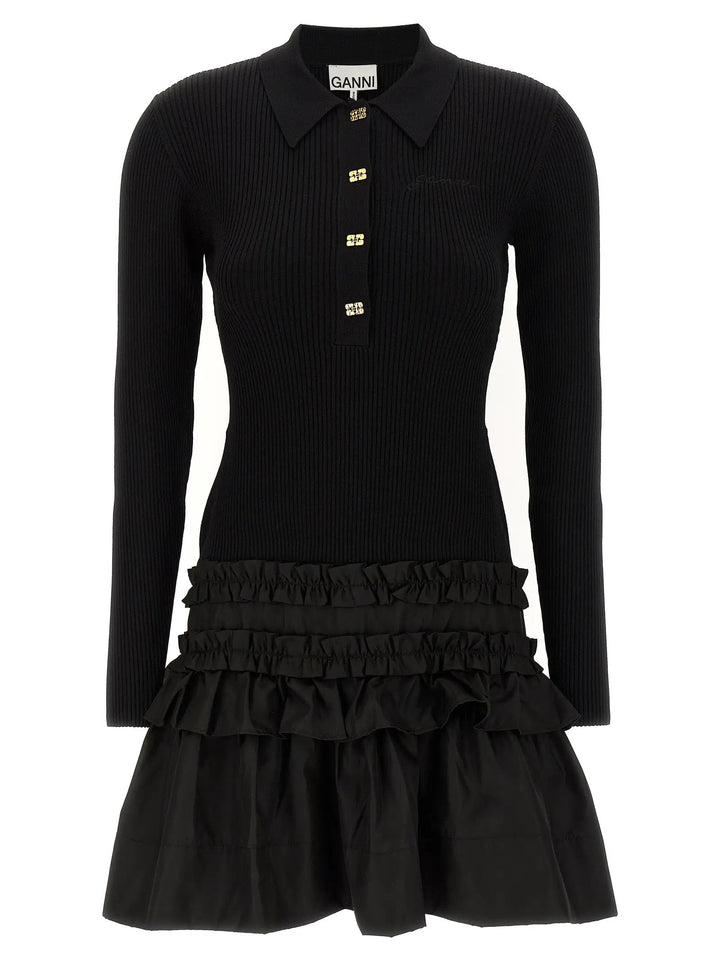 Ganni Black Viscose Short Dress