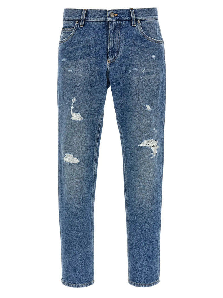 Dolce &amp; Gabbana Blue Cotton Straight-Leg Jeans