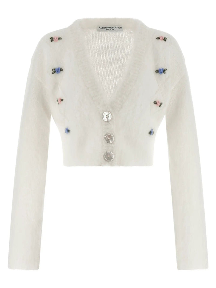 Alessandra Rich White Wool Cardigan