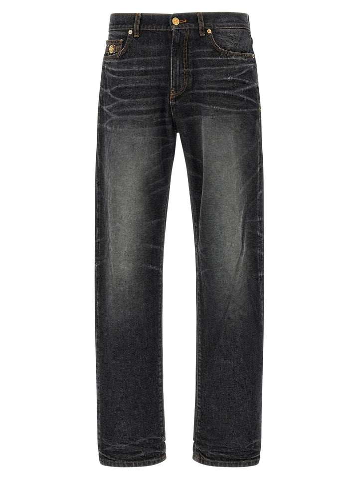 Versace Black Cotton Straight-Leg Jeans