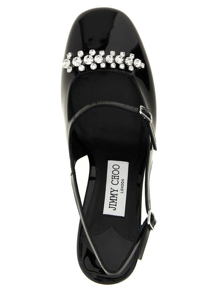 Jimmy Choo Black Leather Mid Heel Pumps