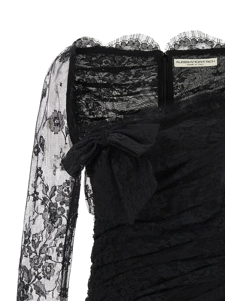 Alessandra Rich Black Organic Cotton Short Dress