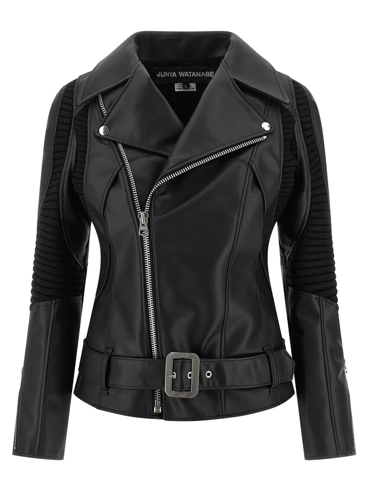 Junya Watanabe Black Artificial Leather Biker Jacket