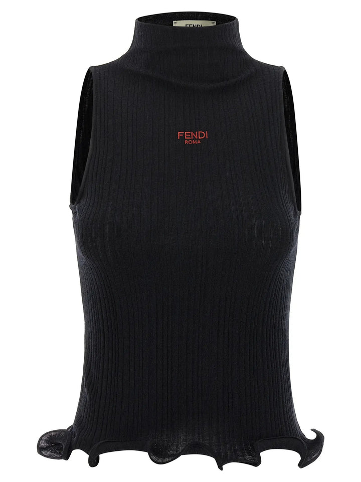 Fendi Black Polyester Sleeveles T-Shirt