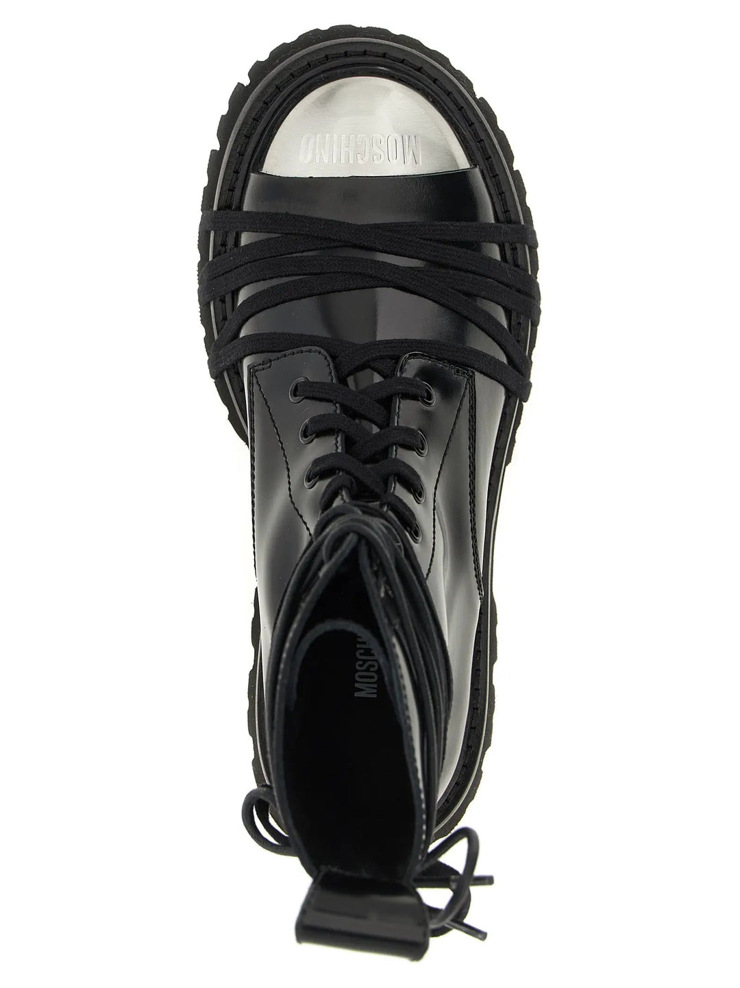 Moschino Black Calfskin Lace-Up Boots