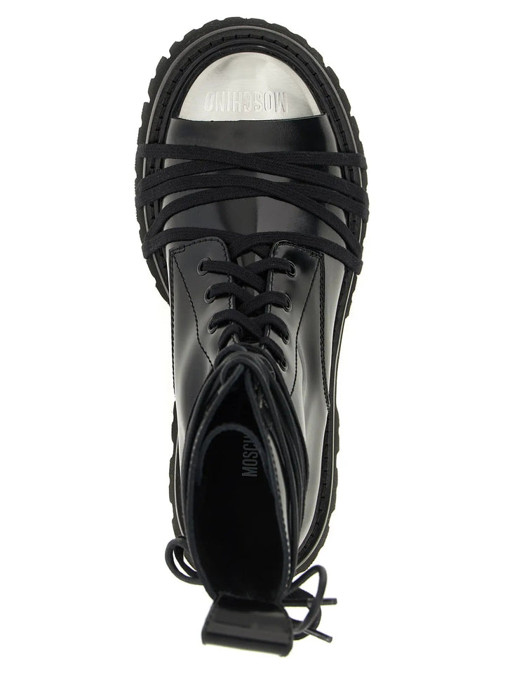 Moschino Black Calfskin Lace-Up Boots